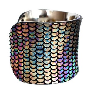 Iridescent Metallic Fish Scale Print Leather Cuff Bracelet by UNEARTHED image 8