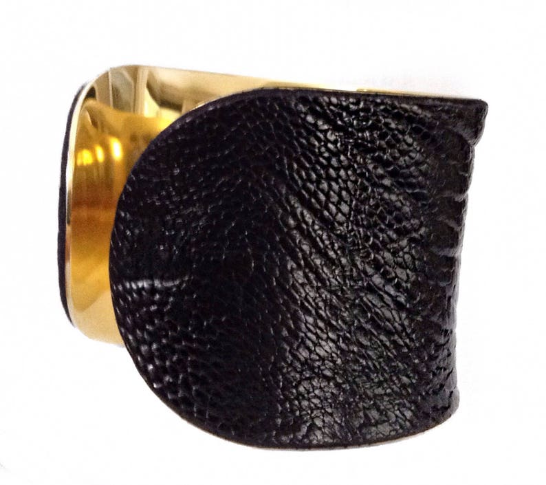 Black Ostrich Leather Cuff Bracelet, leather cuff, bangle bracelet, leather bracelet by UNEARTHED image 5