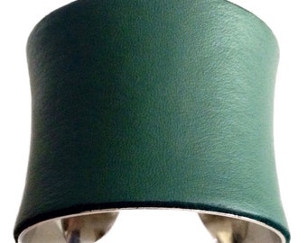 Dark Sage Green Leather Cuff Bracelet - by UNEARTHED