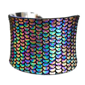 Iridescent Metallic Fish Scale Print Leather Cuff Bracelet by UNEARTHED image 9