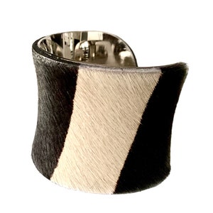 Black and White Striped Calf Hair Cuff Bracelet by UNEARTHED image 8