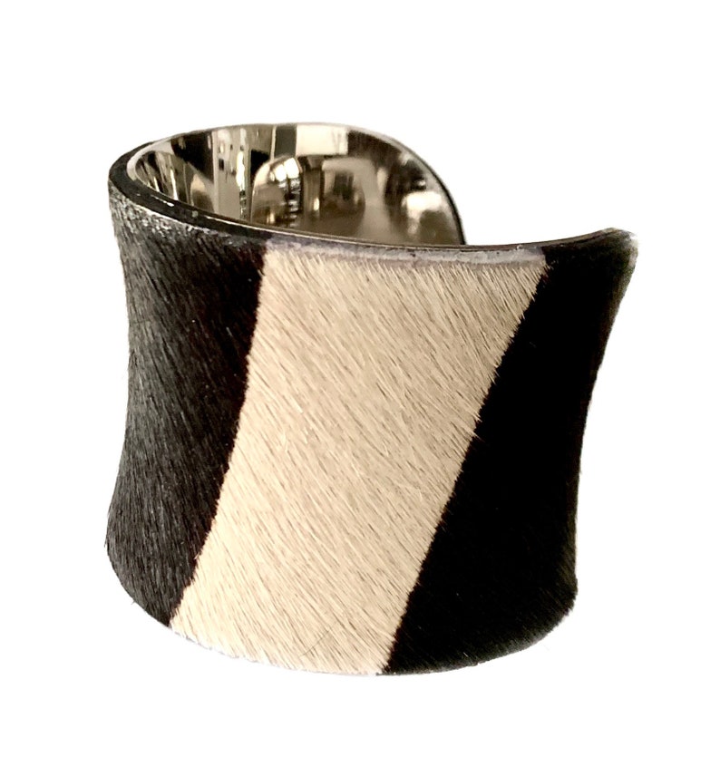 Black and White Striped Calf Hair Cuff Bracelet by UNEARTHED image 8