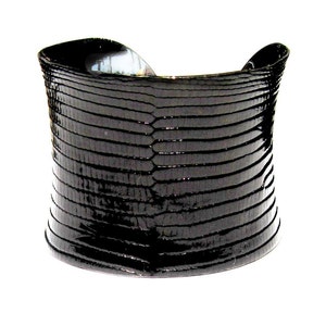 Black Lizard Leather Cuff Bracelet - by UNEARTHED