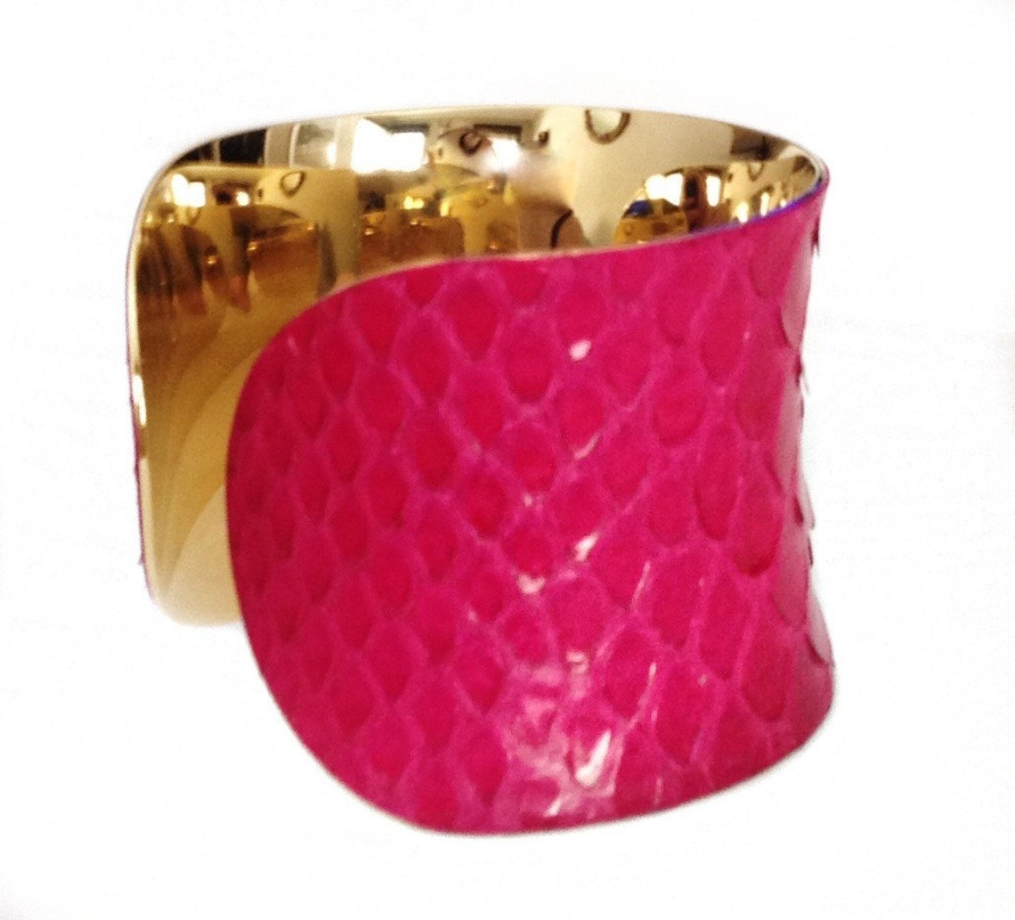 Snakeskin Cuff Bracelet in Raspberry Pink by UNEARTHED Etsy