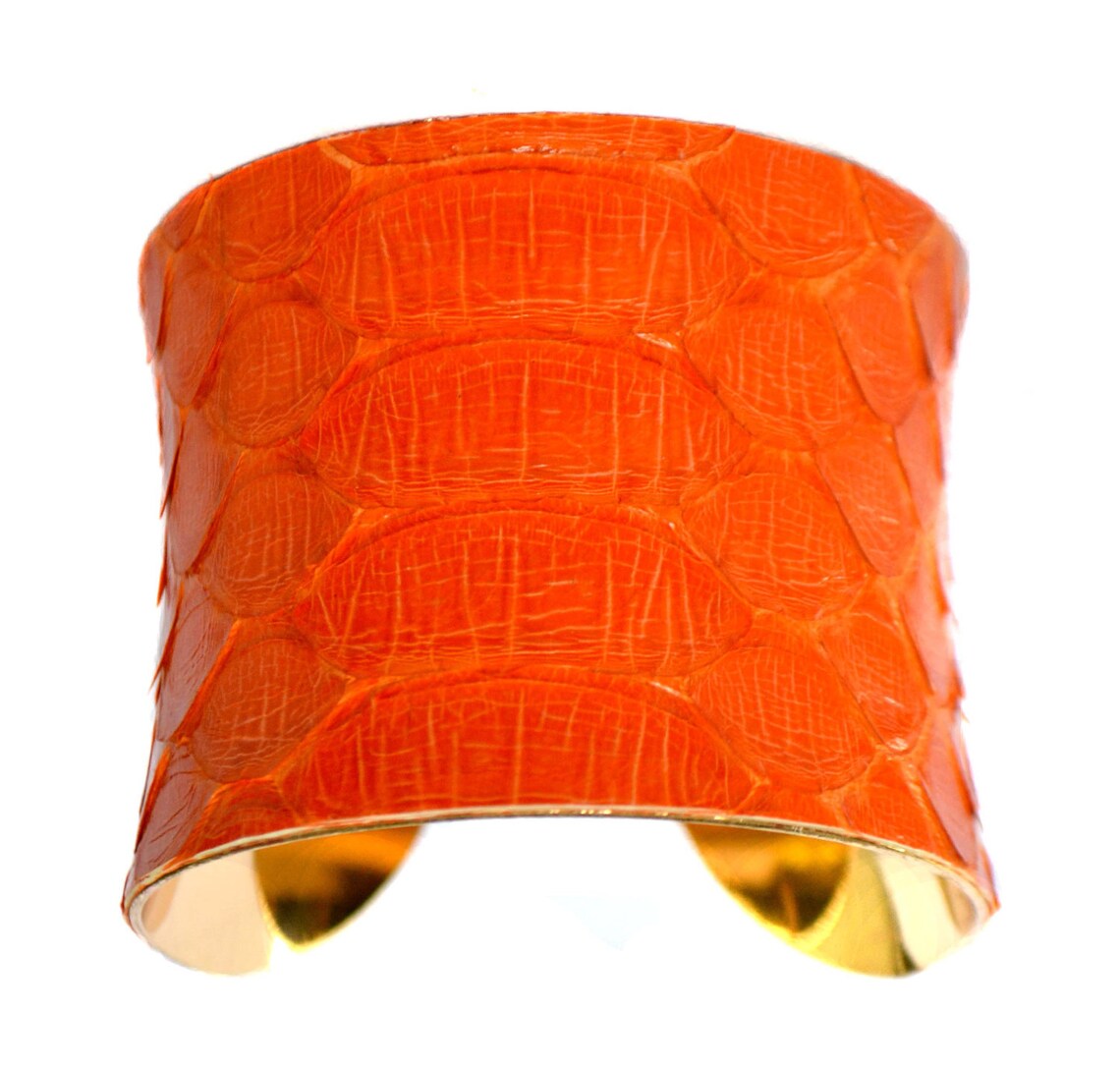Tangerine Orange Snakeskin Gold Lined Cuff Bracelet by | Etsy