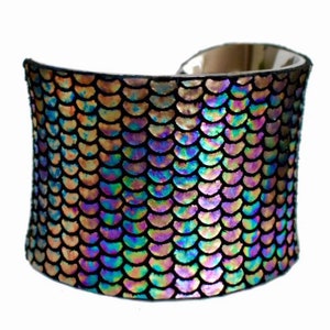 Iridescent Metallic Fish Scale Print Leather Cuff Bracelet by UNEARTHED image 4