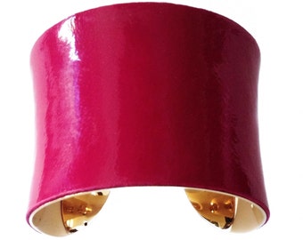 Magenta Patent Lambskin Leather Cuff Bracelet - by UNEARTHED