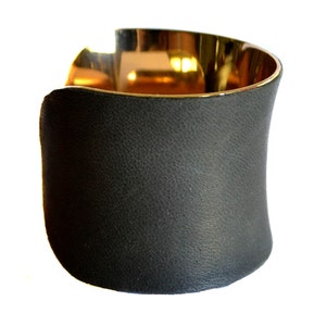 Dark Asphalt Grey Lambskin Leather Gold Cuff Bracelet by UNEARTHED image 5