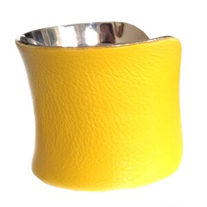 Bright Yellow Leather Silver Lined Cuff Bracelet by UNEARTHED image 5