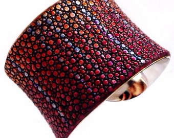 Metallic Red, Blue, and Purple Streaked Stingray Cuff Bracelet - by UNEARTHED