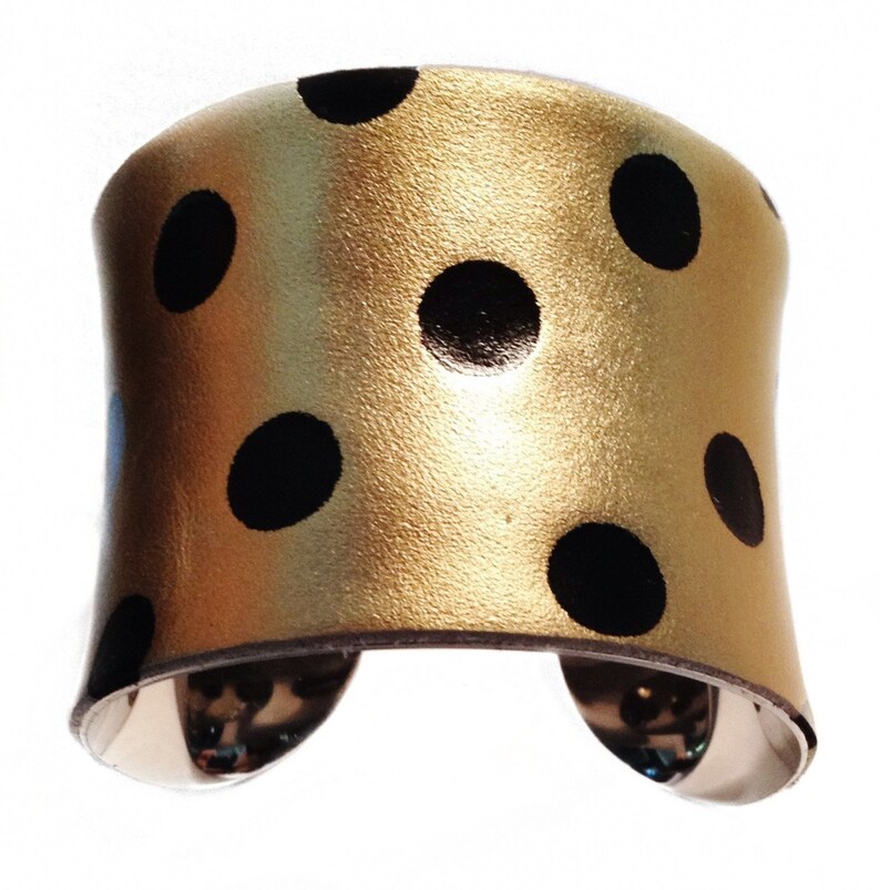 Black Spotted Gold Metallic Leather Cuff Bracelet by Etsy