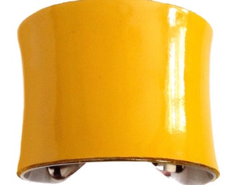 Deep Canary Yellow Patent Leather Silver lined Cuff - by UNEARTHED