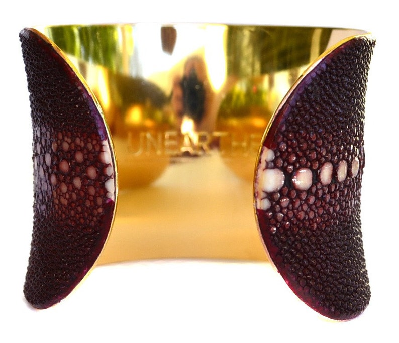 Stingray Gold Lined Cuff Bracelet in Burgundy Multiple Spine by UNEARTHED image 2