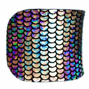 Iridescent Metallic Fish Scale Print Leather Cuff Bracelet by UNEARTHED image 10