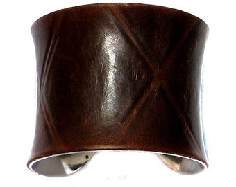 Caramel Brown Leather Diamond Print Cuff Bracelet - by UNEARTHED