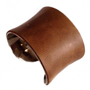 Mocha Brown Distressed Leather Silver Lined Cuff Bracelet by UNEARTHED image 3