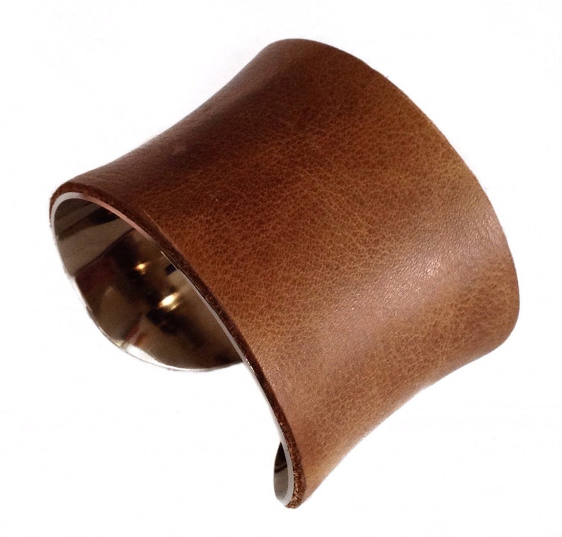 Mocha Brown Distressed Leather Silver Lined Cuff Bracelet by UNEARTHED image 3