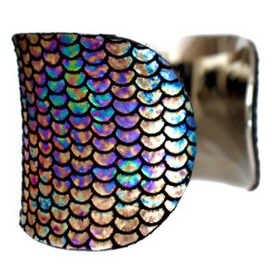 Iridescent Metallic Fish Scale Print Leather Cuff Bracelet by UNEARTHED image 2