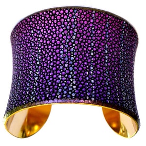 Metallic Blue Streaked Stingray Gold Lined Cuff - by UNEARTHED