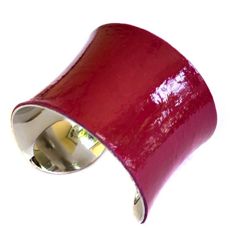 Magenta Patent Lambskin Leather Cuff Bracelet by UNEARTHED image 3