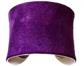 Purple Suede Silver Cuff Bracelet, Bangle Bracelet - by UNEARTHED