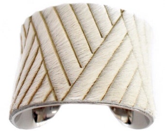 Ivory Chevron Calf Hair Cuff Bracelet - by UNEARTHED