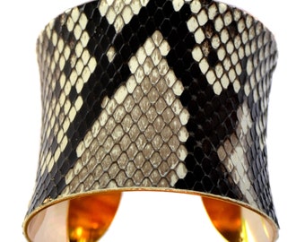 Natural Snakeskin Gold Lined Cuff Bracelet - by UNEARTHED