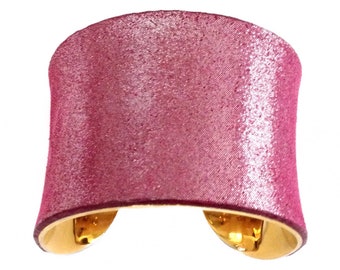 Sorbet Pink Metallic Suede Leather Cuff Bracelet - by UNEARTHED