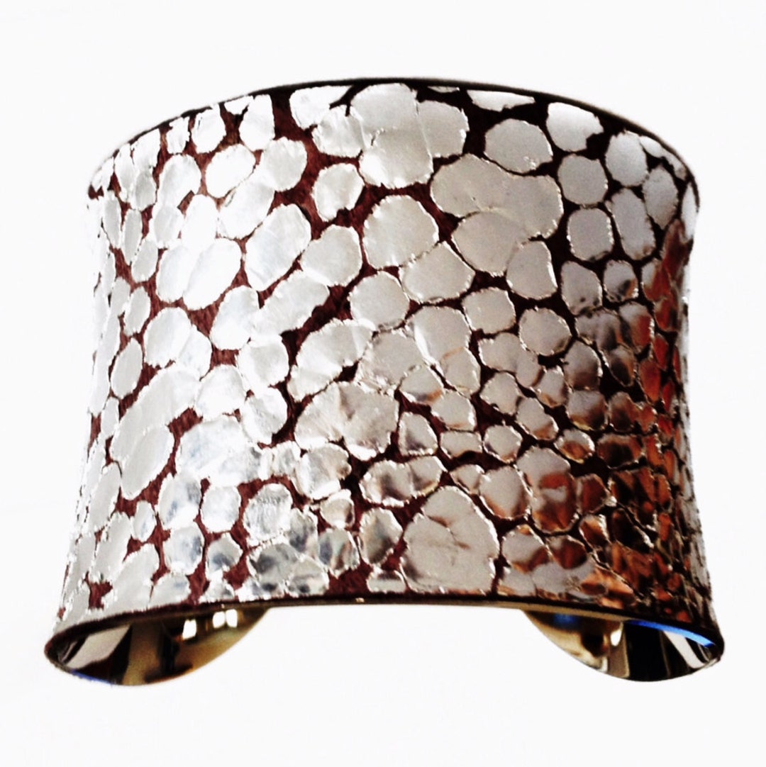 Metallic Silver Dragon Scale Print Leather Silver Lined Cuff - Etsy