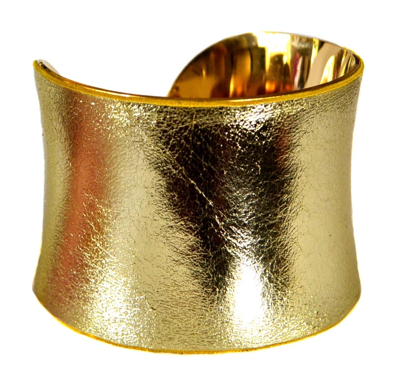 Antique Gold Metallic Leather Gold Lined Cuff Bracelet by UNEARTHED image 3