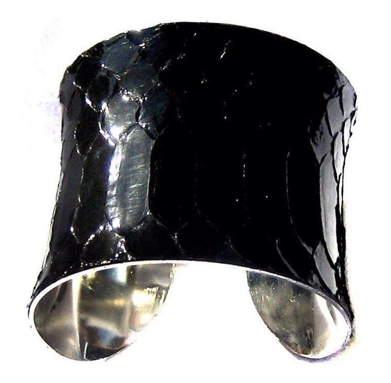 Glossy Black Snakeskin Silver Lined Cuff by UNEARTHED image 1