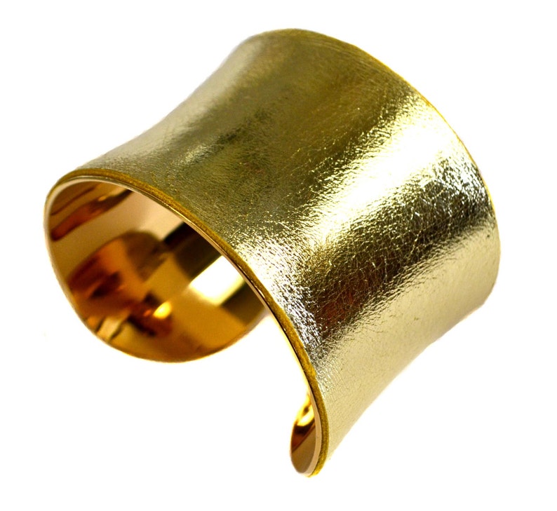 Antique Gold Metallic Leather Gold Lined Cuff Bracelet by UNEARTHED image 5