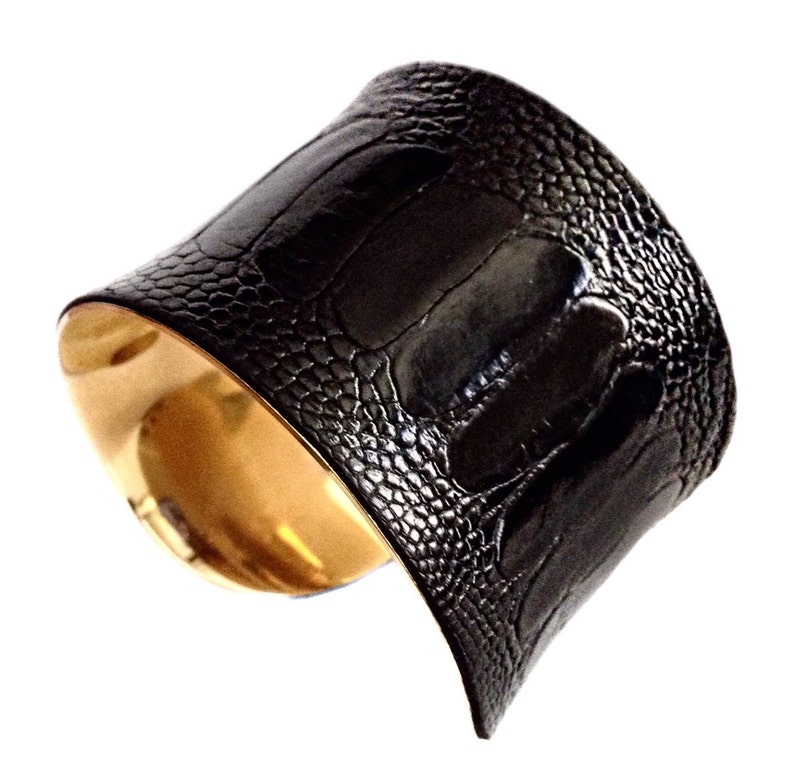 Black Ostrich Leather Cuff Bracelet by UNEARTHED image 5