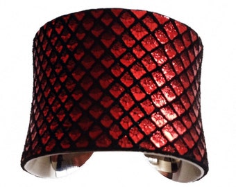 Red Dragon Scale Leather Cuff Bracelet - by UNEARTHED