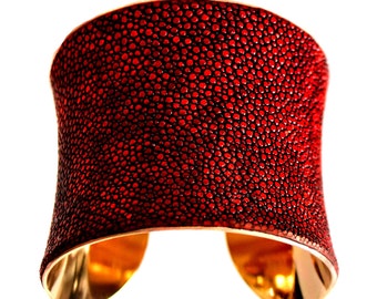 Red Metallic Stingray Gold Lined Cuff Bracelet - by UNEARTHED