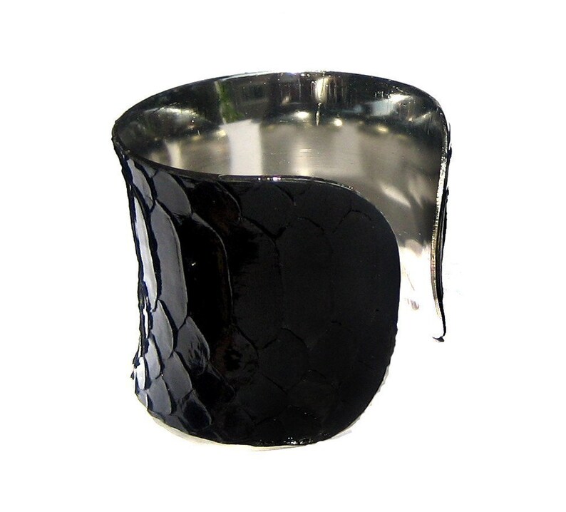 Glossy Black Snakeskin Silver Lined Cuff by UNEARTHED image 4