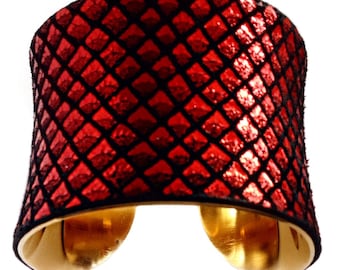 Red Dragon Scale Leather Cuff Bracelet - by UNEARTHED