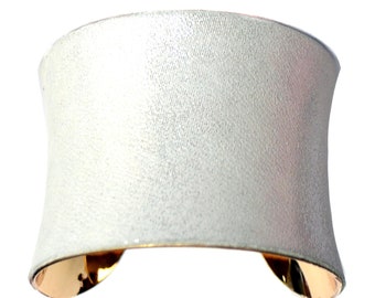 Metallic White Leather Gold Lined Cuff Bracelet - by UNEARTHED