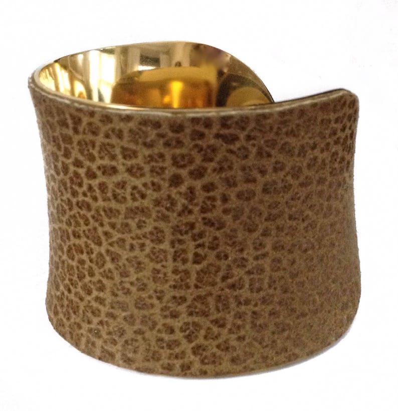 Olive Brown Textured Leather Cuff Bracelet by UNEARTHED image 4