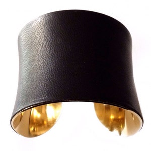 Black Lambskin Leather Gold Lined Cuff Bracelet by UNEARTHED image 1