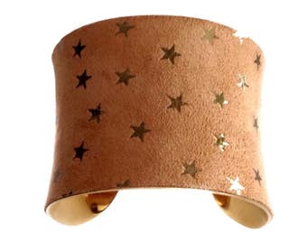 Gold Star Embossed Suede Leather Cuff Bracelet - by UNEARTHED