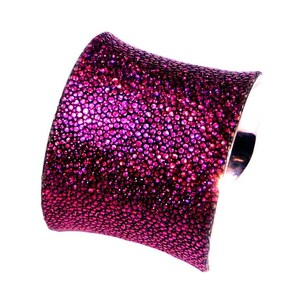 Metallic Genuine Stingray Cuff Bracelet in Magenta image 2