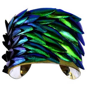 Jewel Beetle Wing Silver Lined Cuff Bracelet - by UNEARTHED