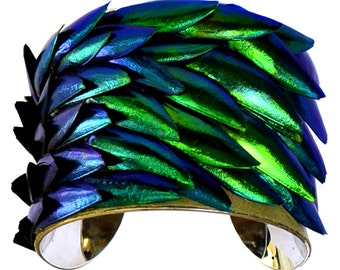 Jewel Beetle Wing Silver Lined Cuff Bracelet - by UNEARTHED