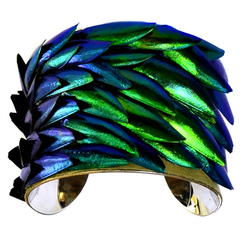 Jewel Beetle Wing Silver Lined Cuff Bracelet by UNEARTHED image 1