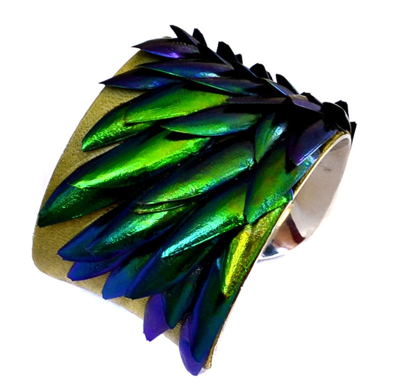 Jewel Beetle Wing Silver Lined Cuff Bracelet by UNEARTHED image 3