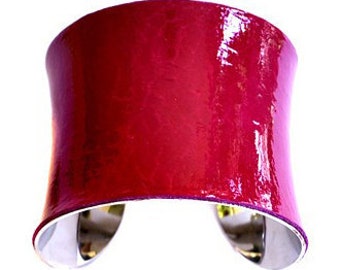 Magenta Patent Lambskin Leather Cuff Bracelet - by UNEARTHED