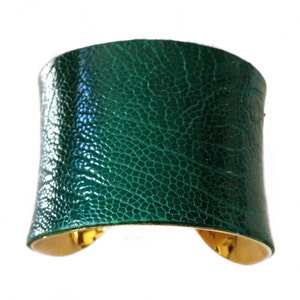 Green Ostrich Leather Cuff Bracelet - by UNEARTHED