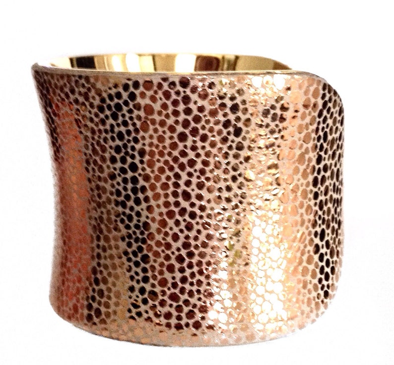 Rose Gold Metallic Leather Cuff Bracelet by UNEARTHED image 2