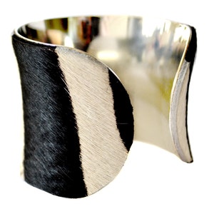 Black and White Striped Calf Hair Cuff Bracelet by UNEARTHED image 2